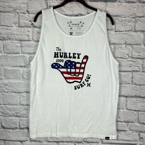 Hurley Men's White Everyday Washed Shaka Stripes Tank Size Medium